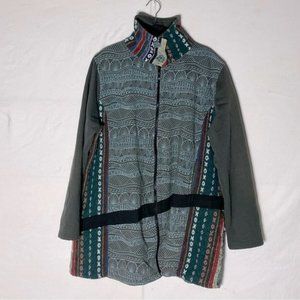 Leopards & Roses  Green Multi Print Long Sleeve Zip Cardigan Shacket